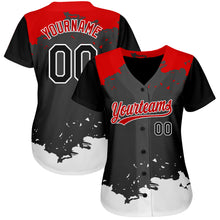 Load image into Gallery viewer, Custom Black Black-Red 3D Pattern Design Authentic Baseball Jersey