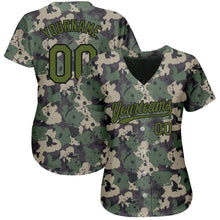Load image into Gallery viewer, Custom Camo Olive-Black 3D Pattern Design Authentic Salute To Service Baseball Jersey