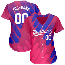 Load image into Gallery viewer, Custom Pink White-Royal 3D Pattern Design Authentic Baseball Jersey