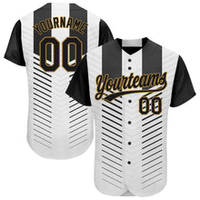 Load image into Gallery viewer, Custom White Black-Old Gold 3D Pattern Design Authentic Baseball Jersey