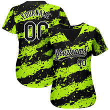 Load image into Gallery viewer, Custom Neon Green Black-White 3D Pattern Design Authentic Baseball Jersey