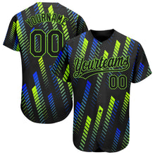 Load image into Gallery viewer, Custom Black Black Neon Green-Royal 3D Pattern Design Authentic Baseball Jersey