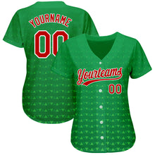 Load image into Gallery viewer, Custom Kelly Green Red-White 3D Pattern Design Authentic Baseball Jersey