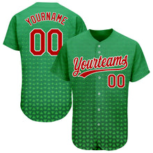 Load image into Gallery viewer, Custom Kelly Green Red-White 3D Pattern Design Authentic Baseball Jersey