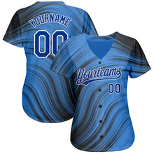 Load image into Gallery viewer, Custom Light Blue Royal-Black 3D Pattern Design Authentic Baseball Jersey