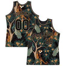 Load image into Gallery viewer, Custom Black Black-Old Gold 3D Pattern Design Tiger And Peacock Authentic Basketball Jersey