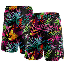 Load image into Gallery viewer, Custom Black Pink 3D Pattern Tropical Palm Leaves Authentic Basketball Shorts