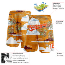 Load image into Gallery viewer, Custom Orange White 3D Pattern Palm Trees And Clouds Authentic Basketball Shorts