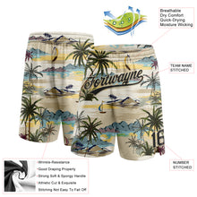 Load image into Gallery viewer, Custom Cream Black 3D Pattern Hawaii Palm Trees And Island Authentic Basketball Shorts