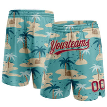 Load image into Gallery viewer, Custom Panther Blue Maroon-City Cream 3D Pattern Beach Hawaii Palm Trees Authentic Basketball Shorts