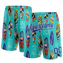 Load image into Gallery viewer, Custom Aqua Royal-White 3D Pattern Tropical Hawaii Palm Leaves Beach Surfing Authentic Basketball Shorts