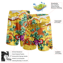 Load image into Gallery viewer, Custom Yellow Brown 3D Pattern Tropical Hawaii Palm Trees Authentic Basketball Shorts