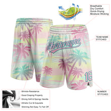 Load image into Gallery viewer, Custom Pink Light Pink-Teal 3D Pattern Hawaii Palm Trees Authentic Basketball Shorts