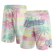 Load image into Gallery viewer, Custom Pink Light Pink-Teal 3D Pattern Hawaii Palm Trees Authentic Basketball Shorts