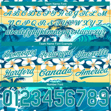 Load image into Gallery viewer, Custom Teal Gold 3D Pattern Hawaii Palm Trees And Flowers Authentic Basketball Shorts