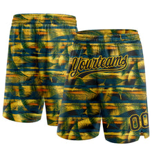 Load image into Gallery viewer, Custom Midnight Green Black-Yellow 3D Pattern Hawaii Palm Leaves Authentic Basketball Shorts