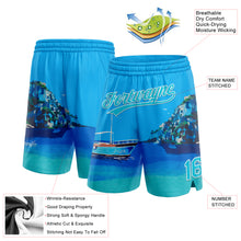Load image into Gallery viewer, Custom Light Blue Lakes Blue-White 3D Pattern Hawaii Beach Island And Ship Authentic Basketball Shorts
