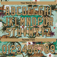 Load image into Gallery viewer, Custom Aqua Old Gold-Black 3D Pattern Design Hawaii Palm Trees And Flowers Authentic Baseball Jersey