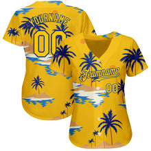Load image into Gallery viewer, Custom Yellow Royal 3D Pattern Design Sun Beach Hawaii Palm Trees Authentic Baseball Jersey
