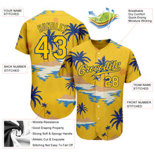 Load image into Gallery viewer, Custom Yellow Royal 3D Pattern Design Sun Beach Hawaii Palm Trees Authentic Baseball Jersey