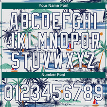 Load image into Gallery viewer, Custom White Navy 3D Pattern Design Hawaii Palm Trees Island And Sailboat Authentic Baseball Jersey
