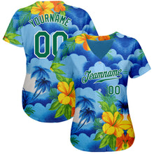 Load image into Gallery viewer, Custom White Kelly Green 3D Pattern Design Beach Hawaii Palm Trees And Flowers Authentic Baseball Jersey