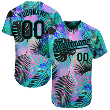 Load image into Gallery viewer, Custom Teal Black 3D Pattern Design Hawaii Palm Leaves Authentic Baseball Jersey