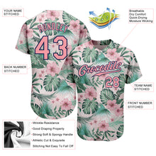 Load image into Gallery viewer, Custom White Medium Pink-Navy 3D Pattern Design Hawaii Palm Leaves And Flowers Authentic Baseball Jersey