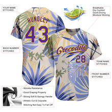 Load image into Gallery viewer, Custom White Purple-Gold 3D Pattern Design Hawaii Palm Leaves And Flowers Authentic Baseball Jersey