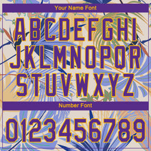 Load image into Gallery viewer, Custom White Purple-Gold 3D Pattern Design Hawaii Palm Leaves And Flowers Authentic Baseball Jersey