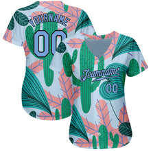 Load image into Gallery viewer, Custom Sky Blue Light Blue-Black 3D Pattern Design Cactus And Leaves Authentic Baseball Jersey