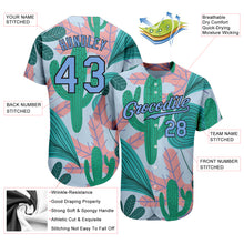 Load image into Gallery viewer, Custom Sky Blue Light Blue-Black 3D Pattern Design Cactus And Leaves Authentic Baseball Jersey