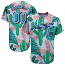 Load image into Gallery viewer, Custom Sky Blue Light Blue-Black 3D Pattern Design Cactus And Leaves Authentic Baseball Jersey