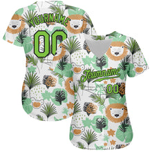 Load image into Gallery viewer, Custom White Neon Green-Black 3D Pattern Design Hawaii Palm Leaves And Lions Authentic Baseball Jersey
