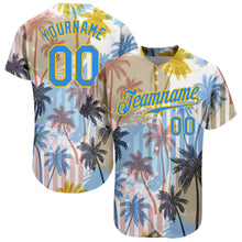 Load image into Gallery viewer, Custom White Electric Blue-Yellow 3D Pattern Design Hawaii Coconut Palms Authentic Baseball Jersey