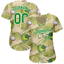Load image into Gallery viewer, Custom Cream Grass Green-White 3D Pattern Design Coconuts And Leaves Authentic Baseball Jersey