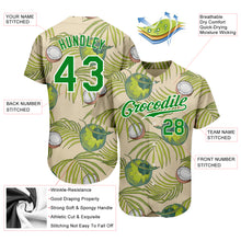 Load image into Gallery viewer, Custom Cream Grass Green-White 3D Pattern Design Coconuts And Leaves Authentic Baseball Jersey