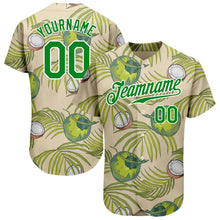 Load image into Gallery viewer, Custom Cream Grass Green-White 3D Pattern Design Coconuts And Leaves Authentic Baseball Jersey