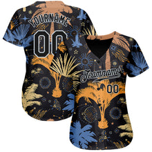 Load image into Gallery viewer, Custom Black Silver 3D Pattern Design Hawaii Palm Trees Authentic Baseball Jersey