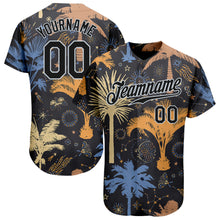 Load image into Gallery viewer, Custom Black Silver 3D Pattern Design Hawaii Palm Trees Authentic Baseball Jersey