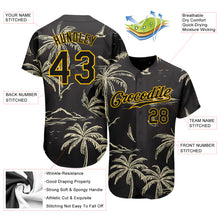 Load image into Gallery viewer, Custom Black Gold 3D Pattern Design Hawaii Palm Trees Island And Sailboat Authentic Baseball Jersey