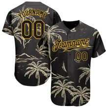 Load image into Gallery viewer, Custom Black Gold 3D Pattern Design Hawaii Palm Trees Island And Sailboat Authentic Baseball Jersey