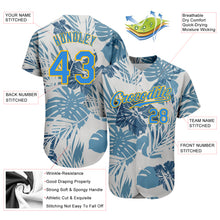 Load image into Gallery viewer, Custom White Electric Blue-Gold 3D Pattern Design Hawaii Palm Leaves And Flowers Authentic Baseball Jersey