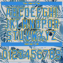 Load image into Gallery viewer, Custom White Electric Blue-Gold 3D Pattern Design Hawaii Palm Leaves And Flowers Authentic Baseball Jersey