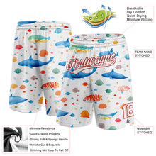 Load image into Gallery viewer, Custom White Red 3D Pattern Whale And Fish Authentic Basketball Shorts