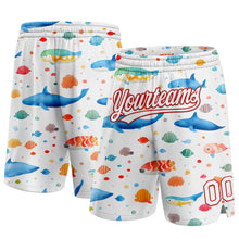 Load image into Gallery viewer, Custom White Red 3D Pattern Whale And Fish Authentic Basketball Shorts