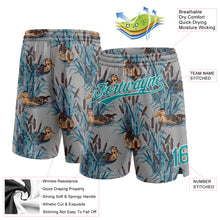 Load image into Gallery viewer, Custom Gray Teal-White 3D Pattern Hawaii Cattail And Duck Authentic Basketball Shorts