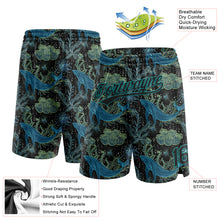 Load image into Gallery viewer, Custom Black Black-Teal 3D Pattern Whale And Fish Authentic Basketball Shorts