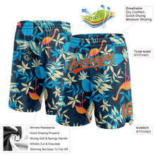 Load image into Gallery viewer, Custom Black Orange-Lakes Blue 3D Pattern Hawaii Palm Leaves And Flamingo Authentic Basketball Shorts