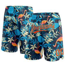 Load image into Gallery viewer, Custom Black Orange-Lakes Blue 3D Pattern Hawaii Palm Leaves And Flamingo Authentic Basketball Shorts